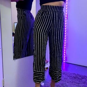 Striped black& white flower pants